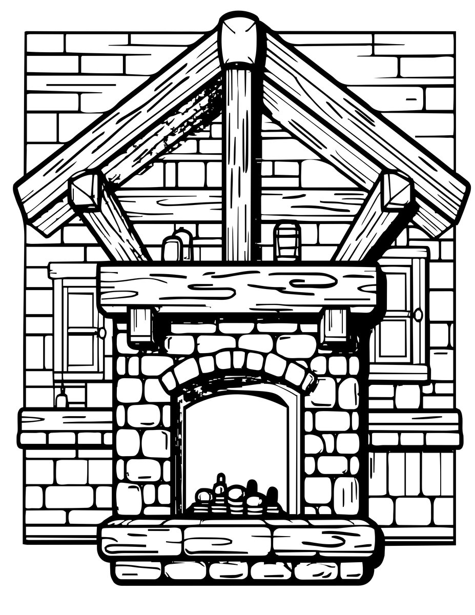Chalet Interior - free printable coloring page
