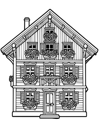 Classic Alpine Chalet - Free printable coloring page