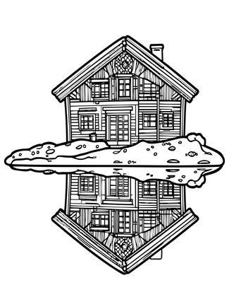Chalet and Lake - Free printable coloring page