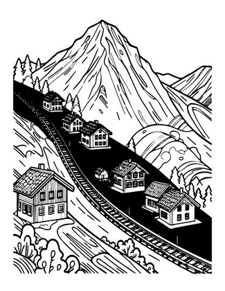 Chalet and Train - Free printable coloring page