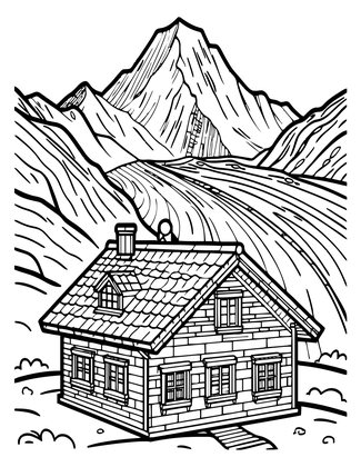 Chalet and Glacier - Free printable coloring page