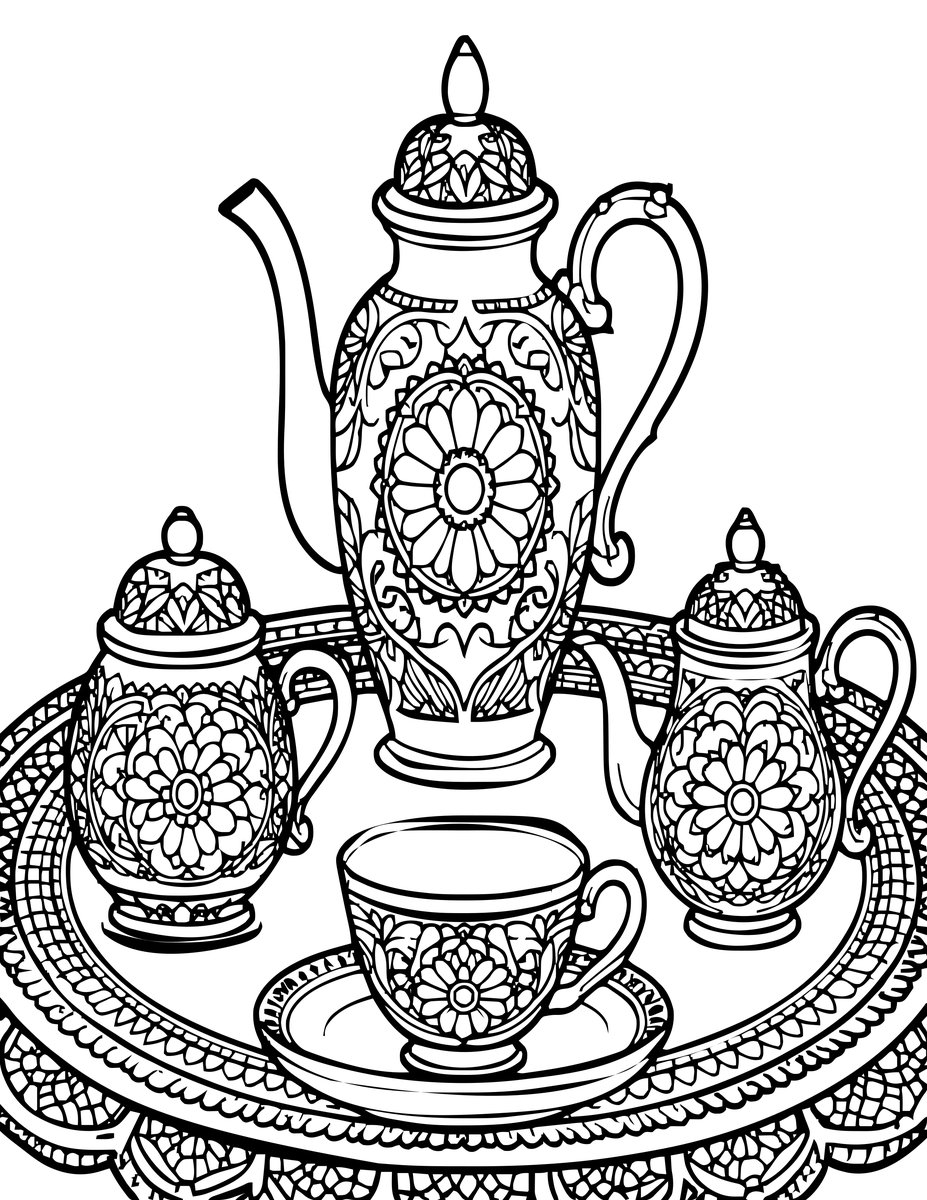 Full Tea Set - free printable coloring page