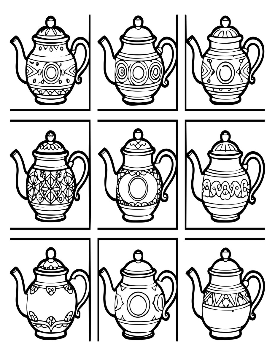 Teapot Collection - free printable coloring page