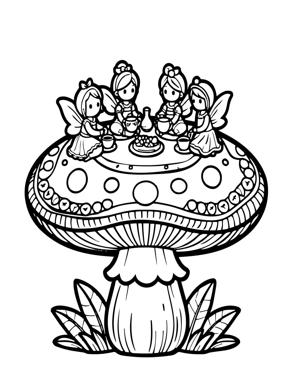 Fairy Tea Party - free printable coloring page