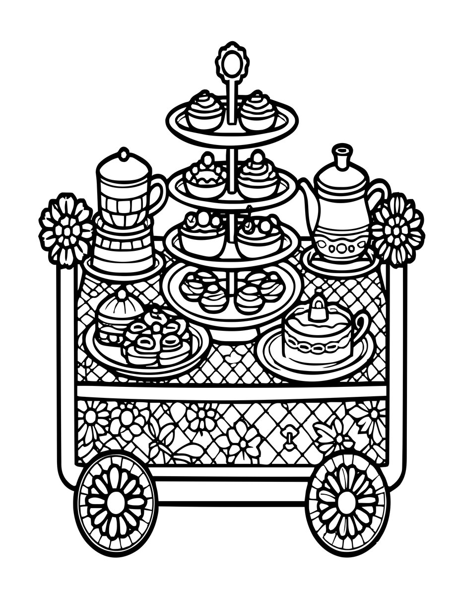 Afternoon Tea Spread - free printable coloring page