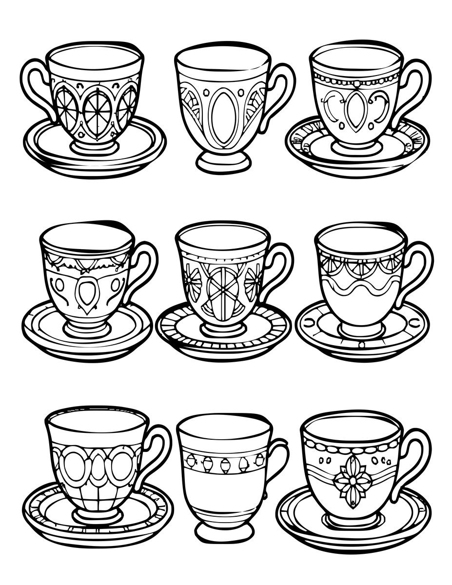 Mismatched Cups - free printable coloring page