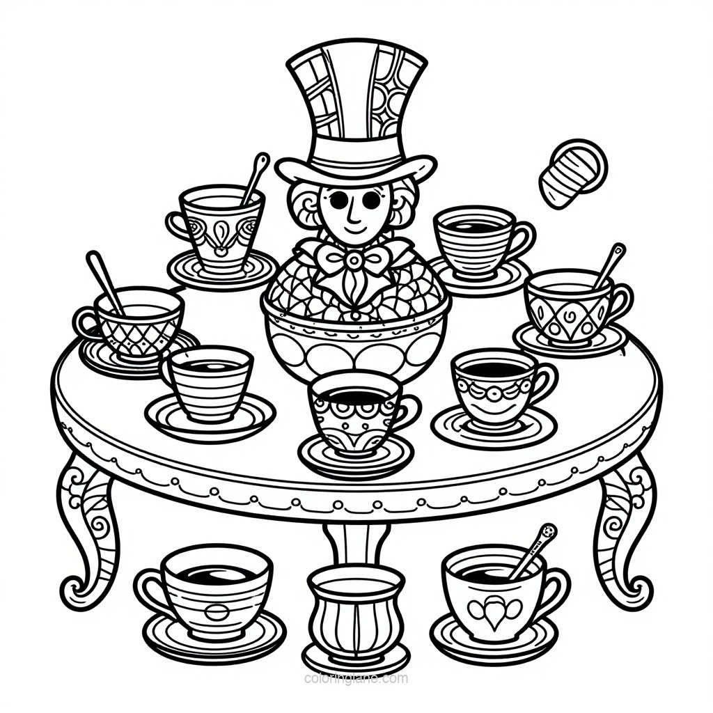 Mad Hatter Table - free printable coloring page