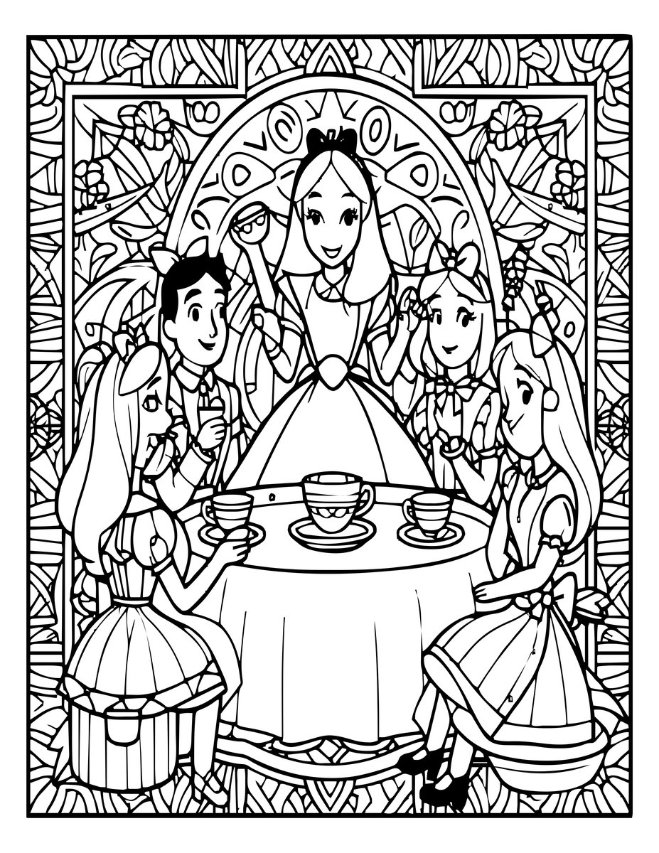 Alice Scene - free printable coloring page