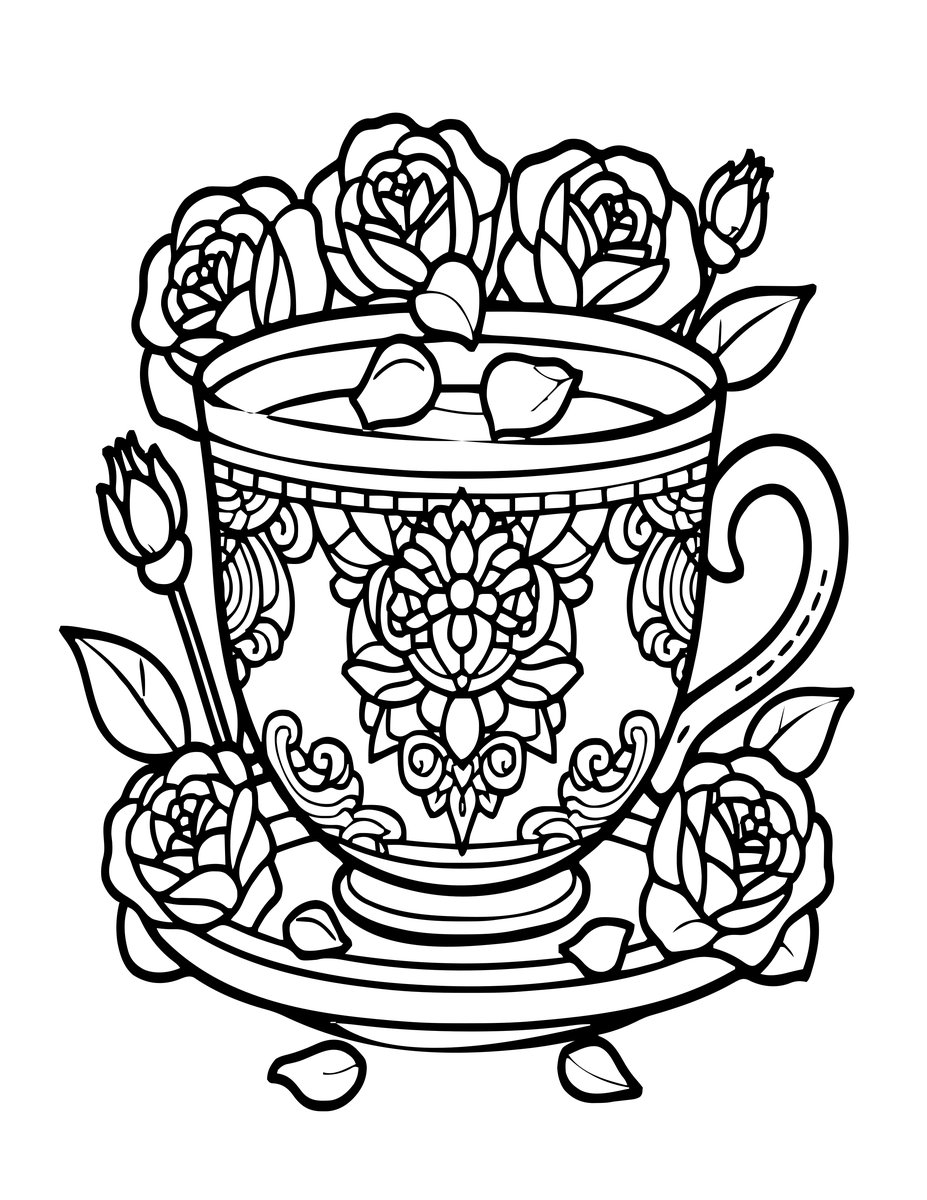 Rose Petal Tea - free printable coloring page