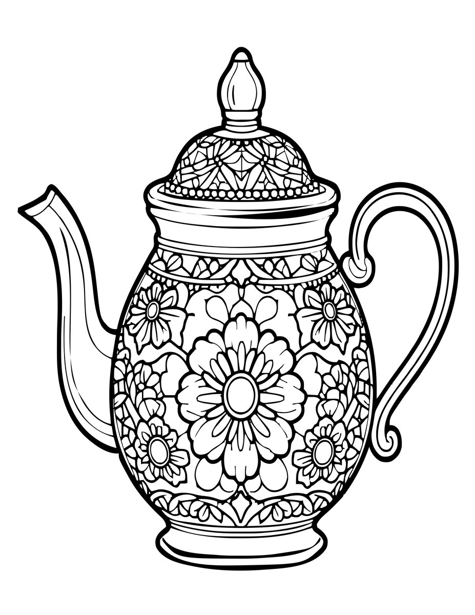 Teapot Close-Up - free printable coloring page