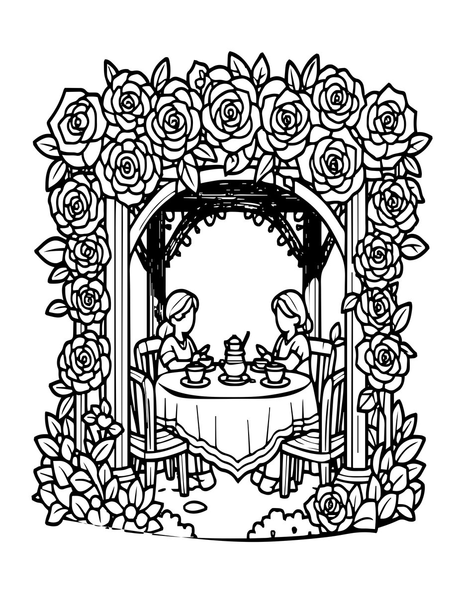 Garden Tea Party - free printable coloring page