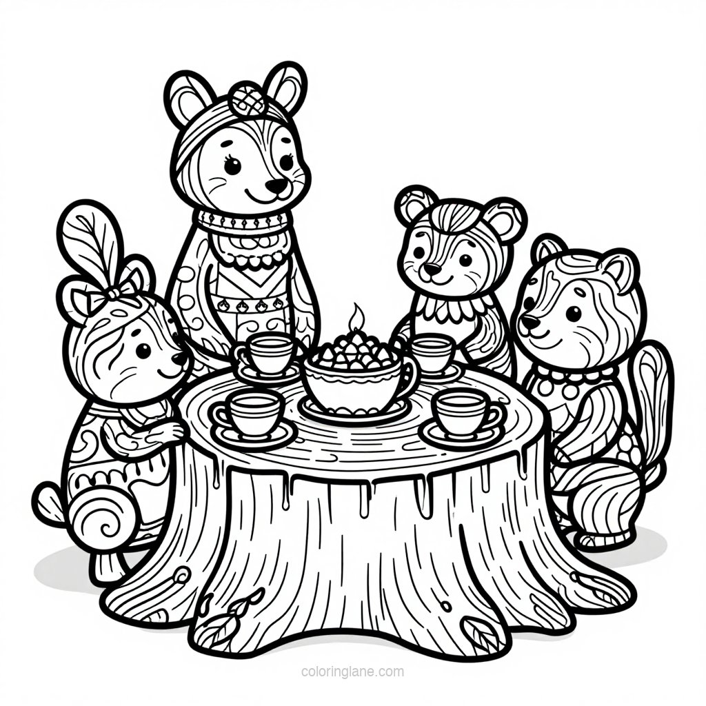 Rabbit Tea Party - free printable coloring page