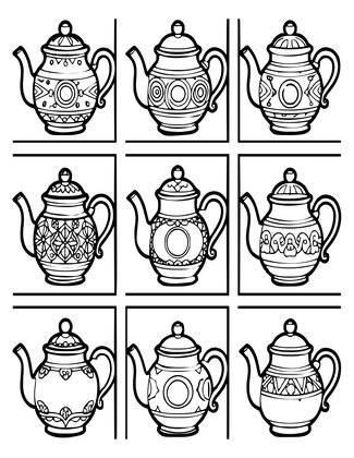 Teapot Collection - Free printable coloring page