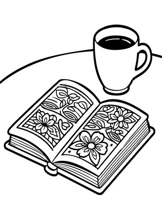 Tea and Book - Free printable coloring page