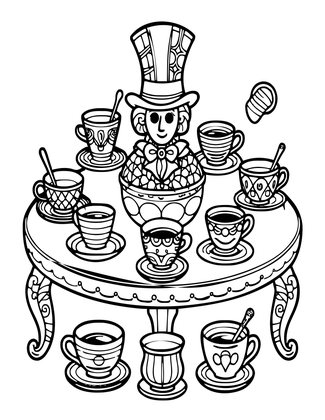 Mad Hatter Table - Free printable coloring page