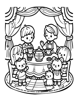Children's Tea Party - Free printable coloring page