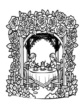 Garden Tea Party - Free printable coloring page