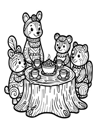 Rabbit Tea Party - Free printable coloring page