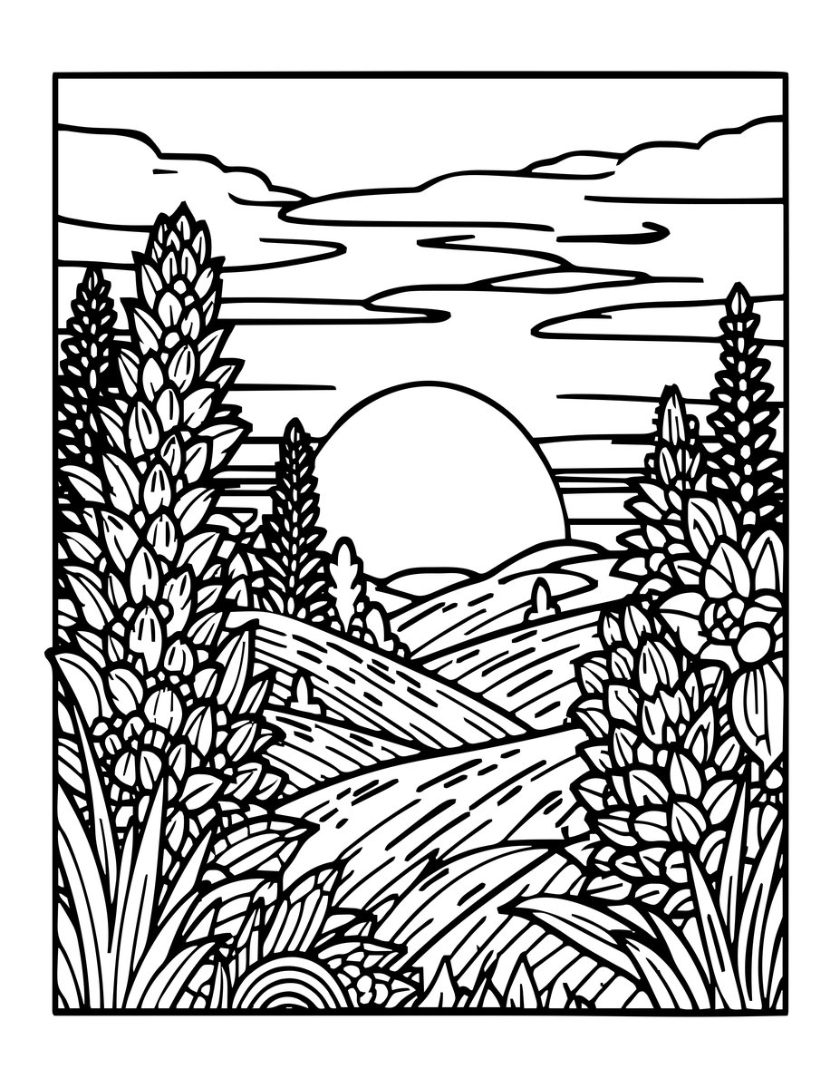 Sunset Silhouette - free printable coloring page