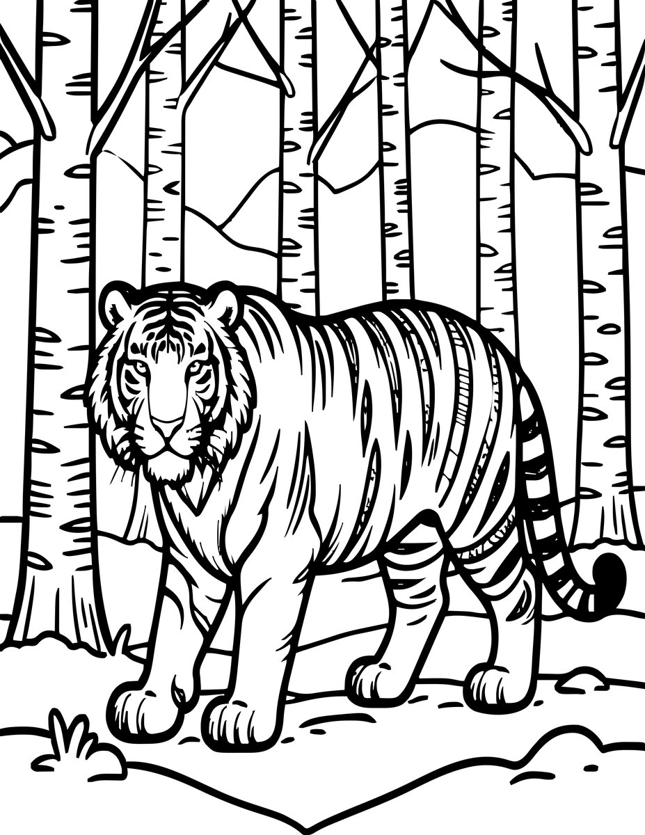 Tiger in Snow - free printable coloring page