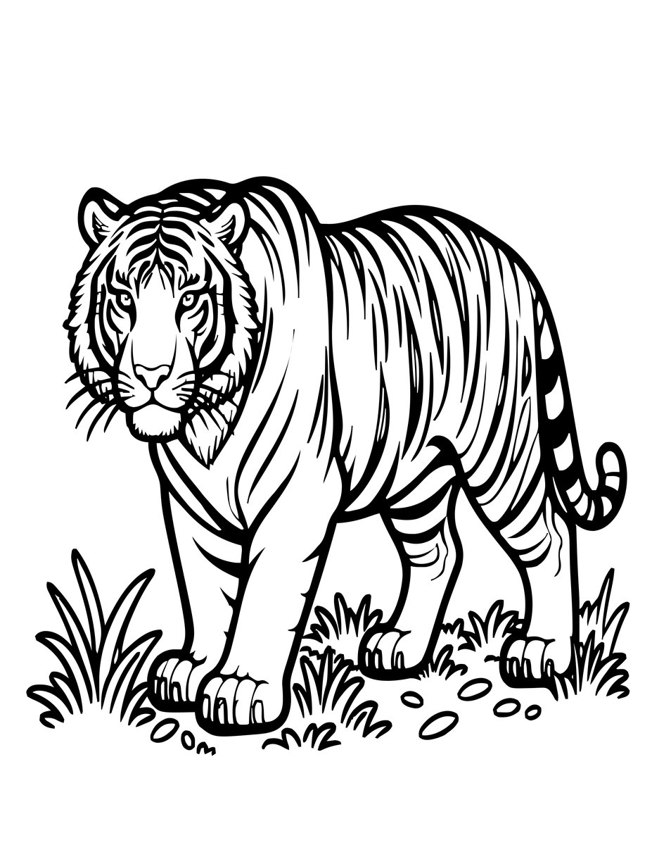 Tiger Hunting - free printable coloring page