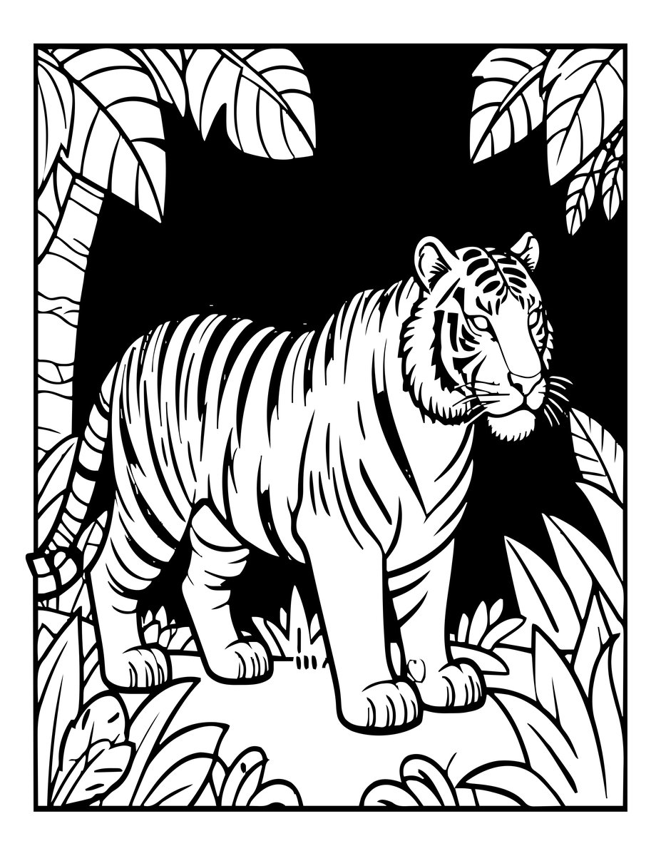 Tiger at Sunset - free printable coloring page