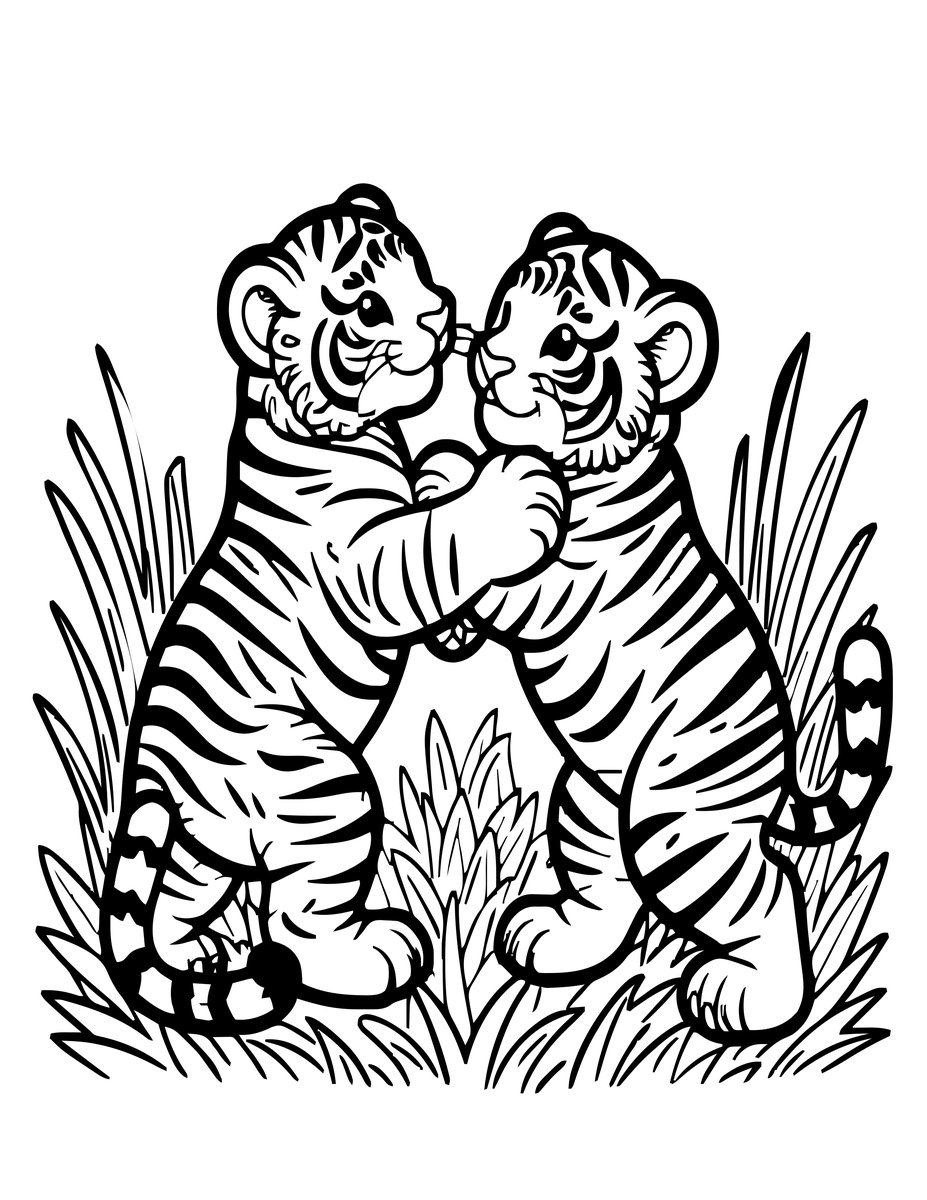 Tiger Cubs Playing - free printable coloring page