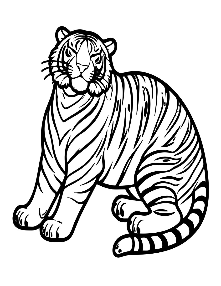 Tiger Stretching - free printable coloring page