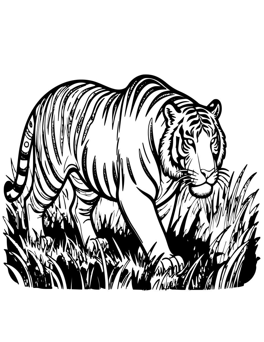 Tiger Prowling - free printable coloring page