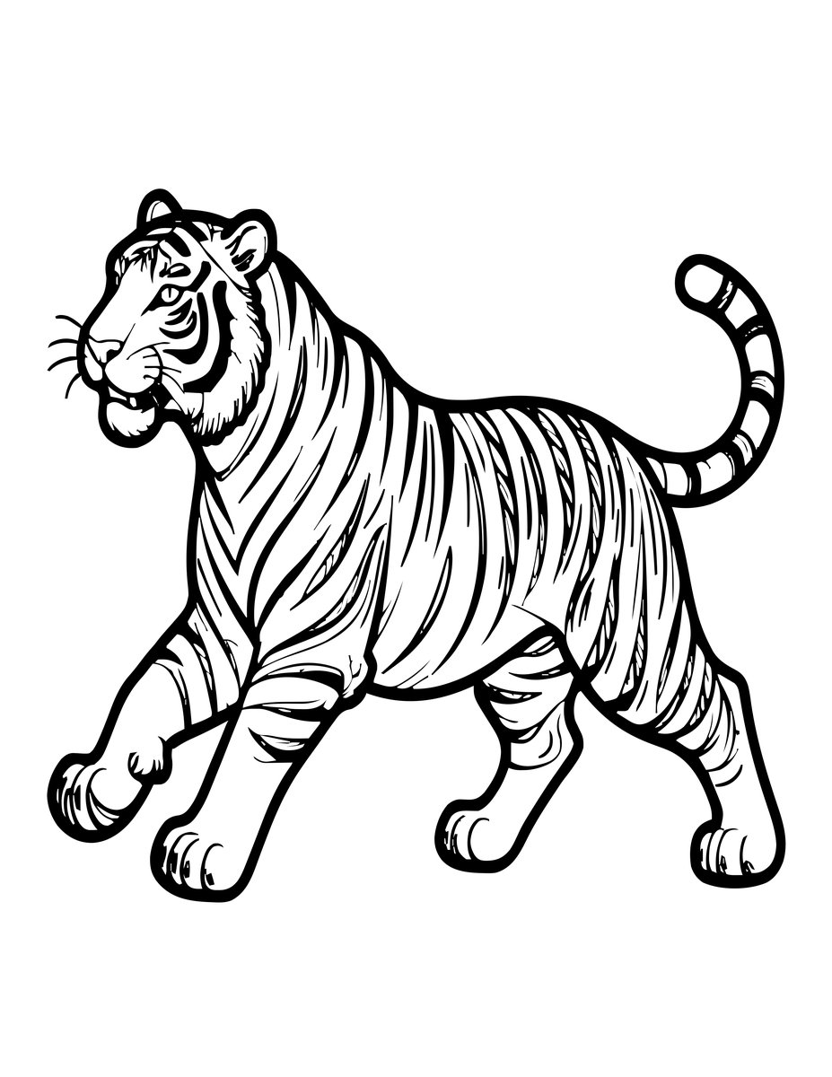 Tiger Running - free printable coloring page