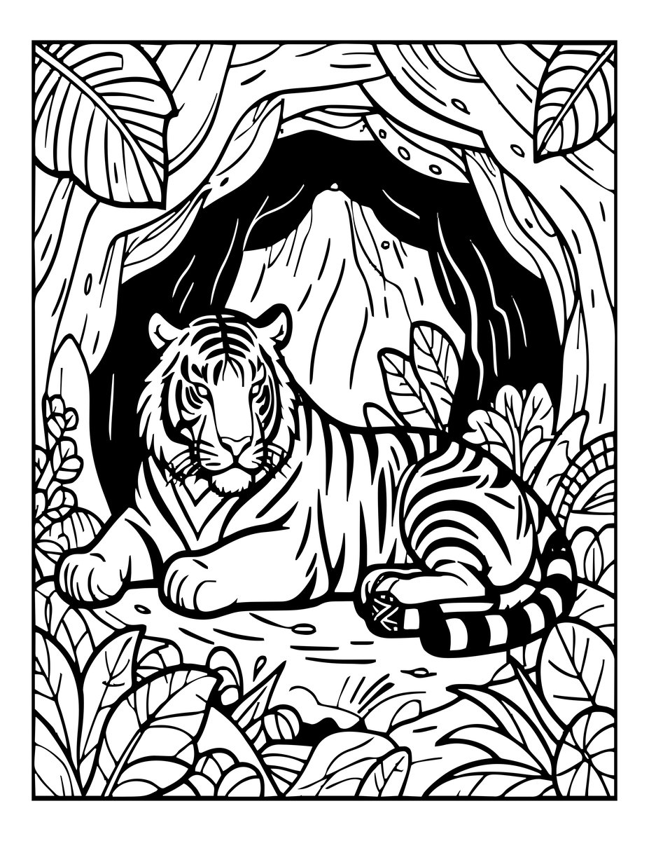 Tiger Cave - free printable coloring page