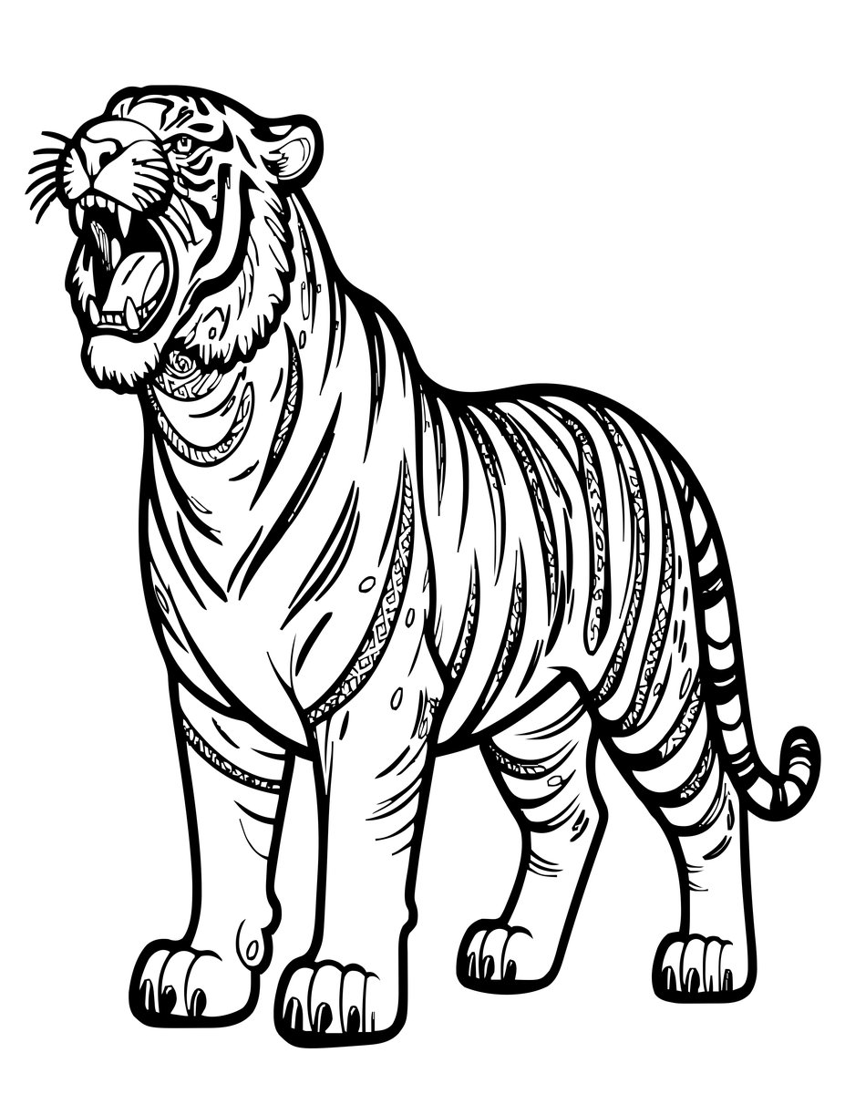 Tiger Roaring - free printable coloring page
