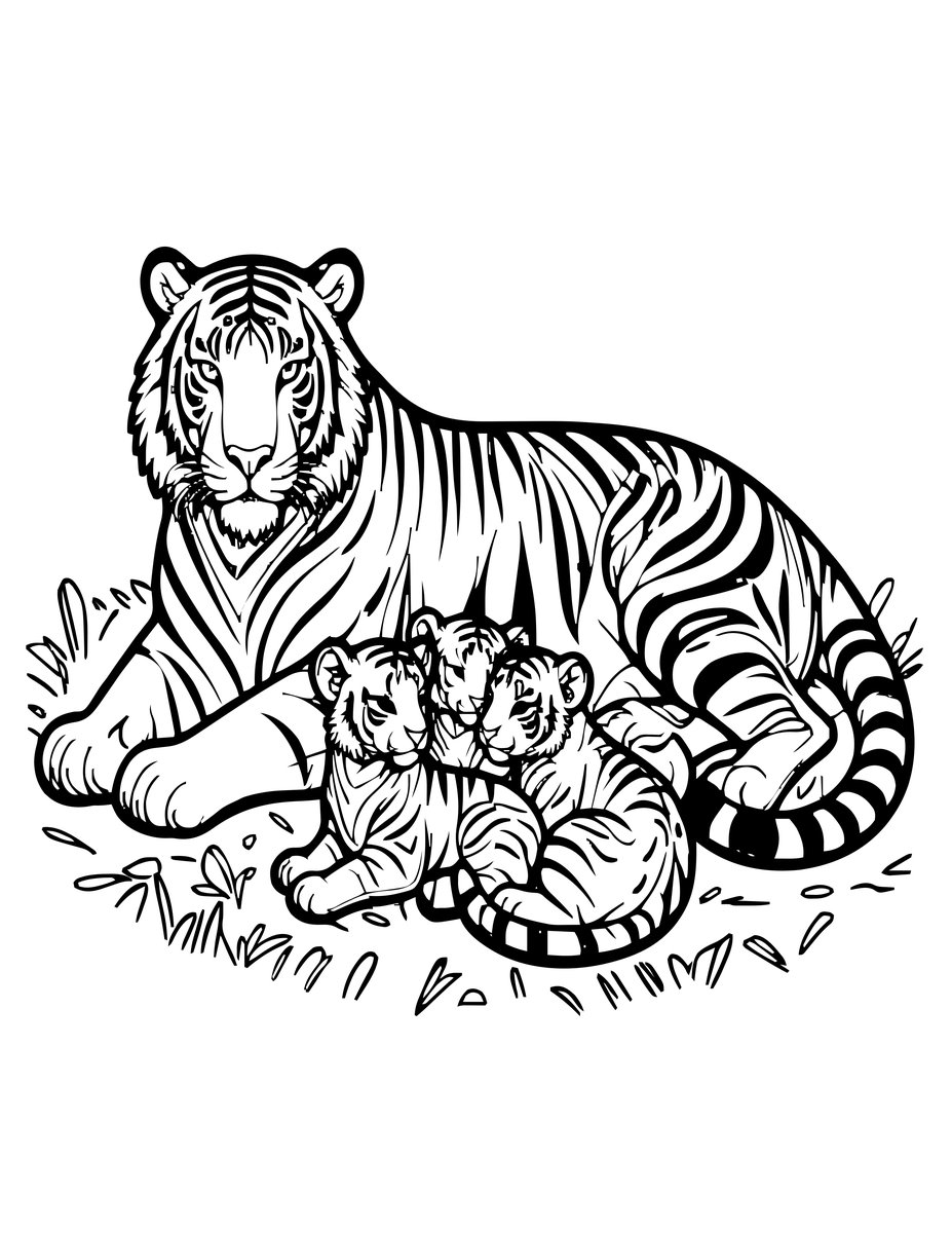 Mother and Cubs - free printable coloring page