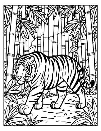 Tiger in Bamboo - Free printable coloring page