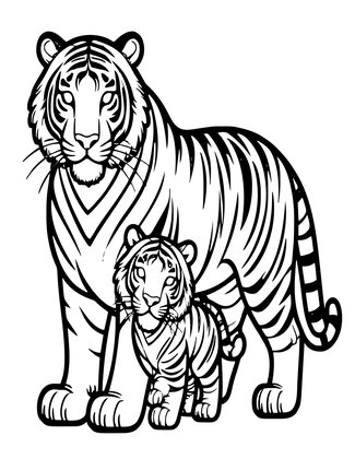 Tiger with Cub in Mouth - Free printable coloring page