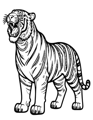 Tiger Roaring - Free printable coloring page
