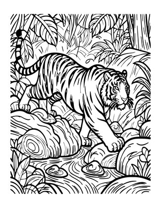 Tiger Leaping - Free printable coloring page