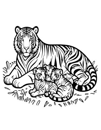 Mother and Cubs - Free printable coloring page
