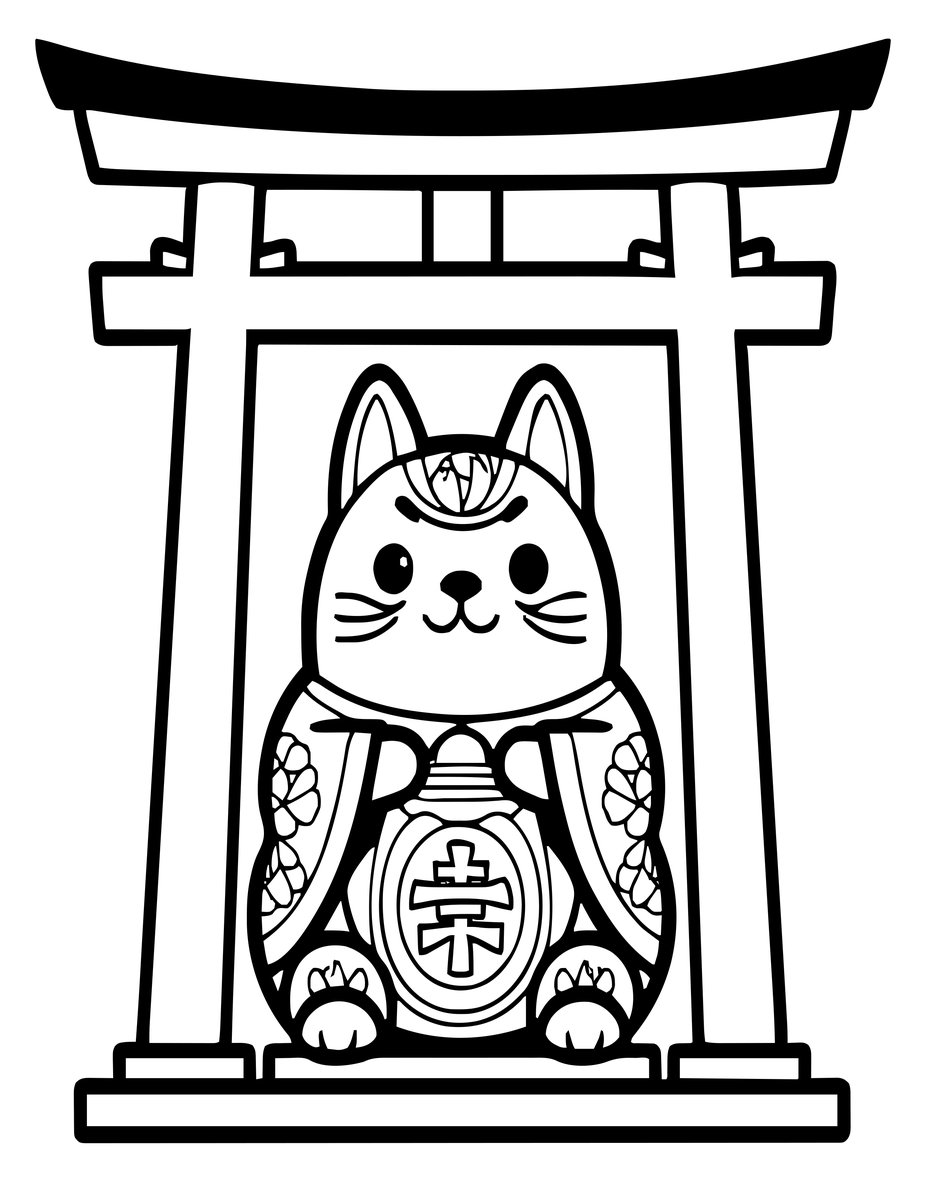 Torii and Tanuki - free printable coloring page