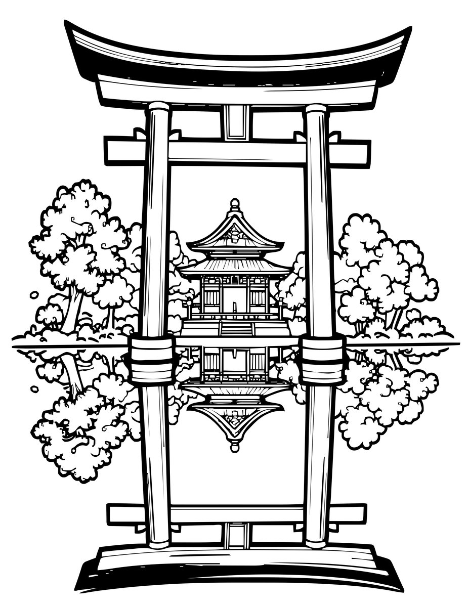 Torii Reflection - free printable coloring page