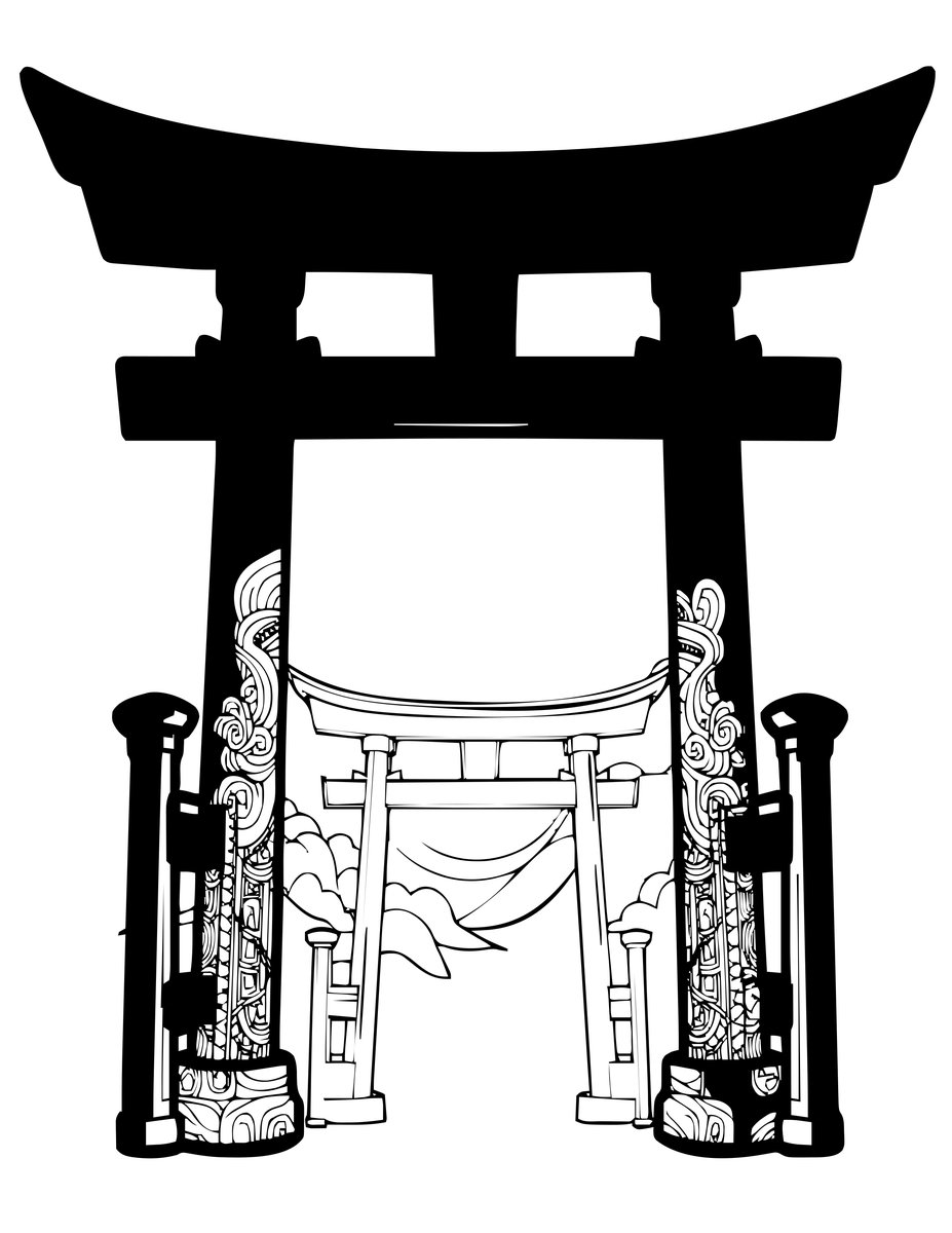 Torii at Sunrise - free printable coloring page