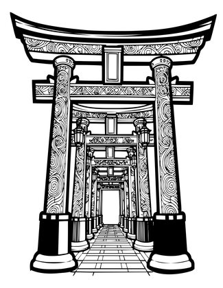 Torii at Night - Free printable coloring page