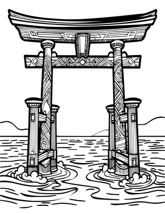 Torii in Sea - Free printable coloring page