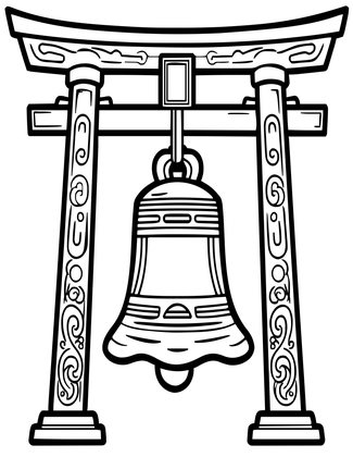 Torii and Shrine Bell - Free printable coloring page