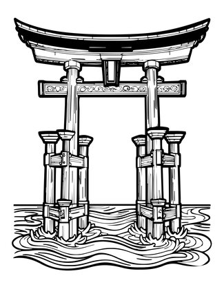 Miyajima Floating Gate - Free printable coloring page