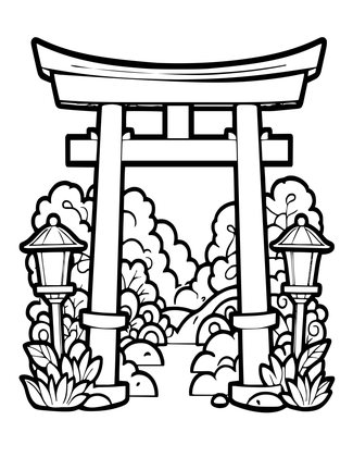 Torii and Fireflies - Free printable coloring page