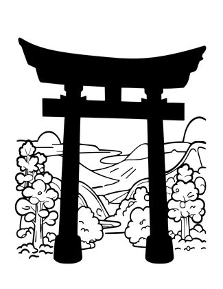 Single Torii at Dusk - Free printable coloring page