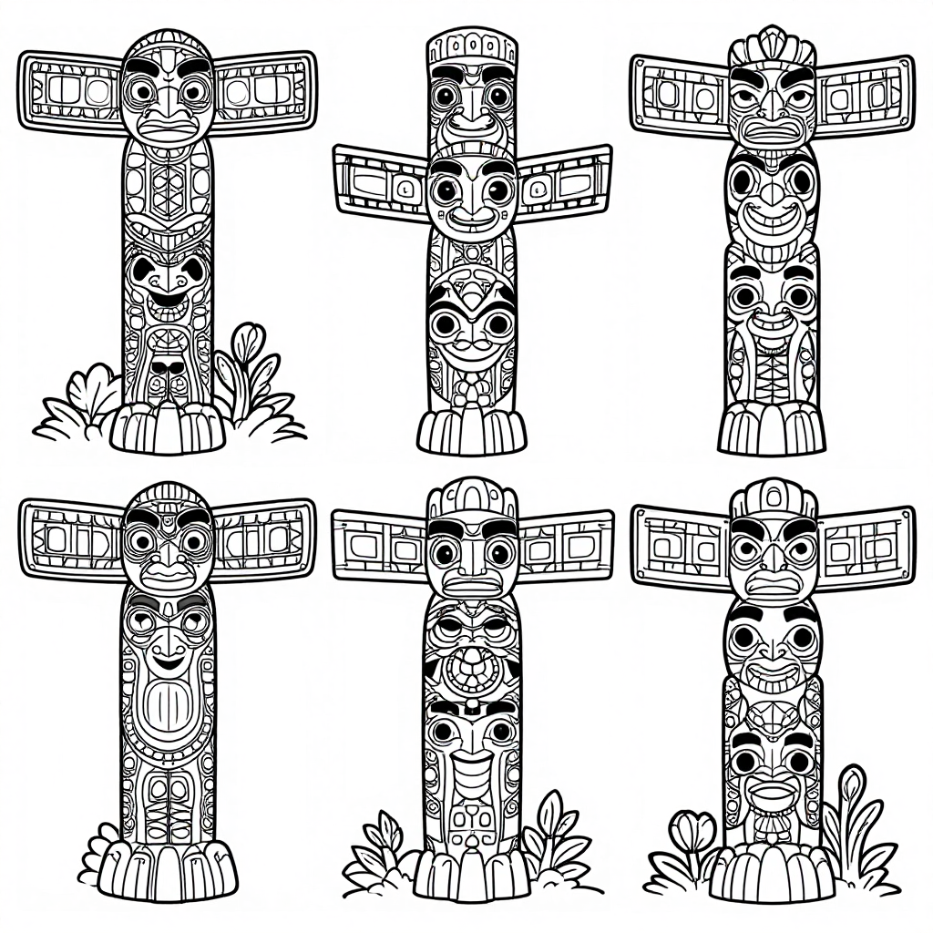Totem Poles coloring pages collection - 30 free printable pages