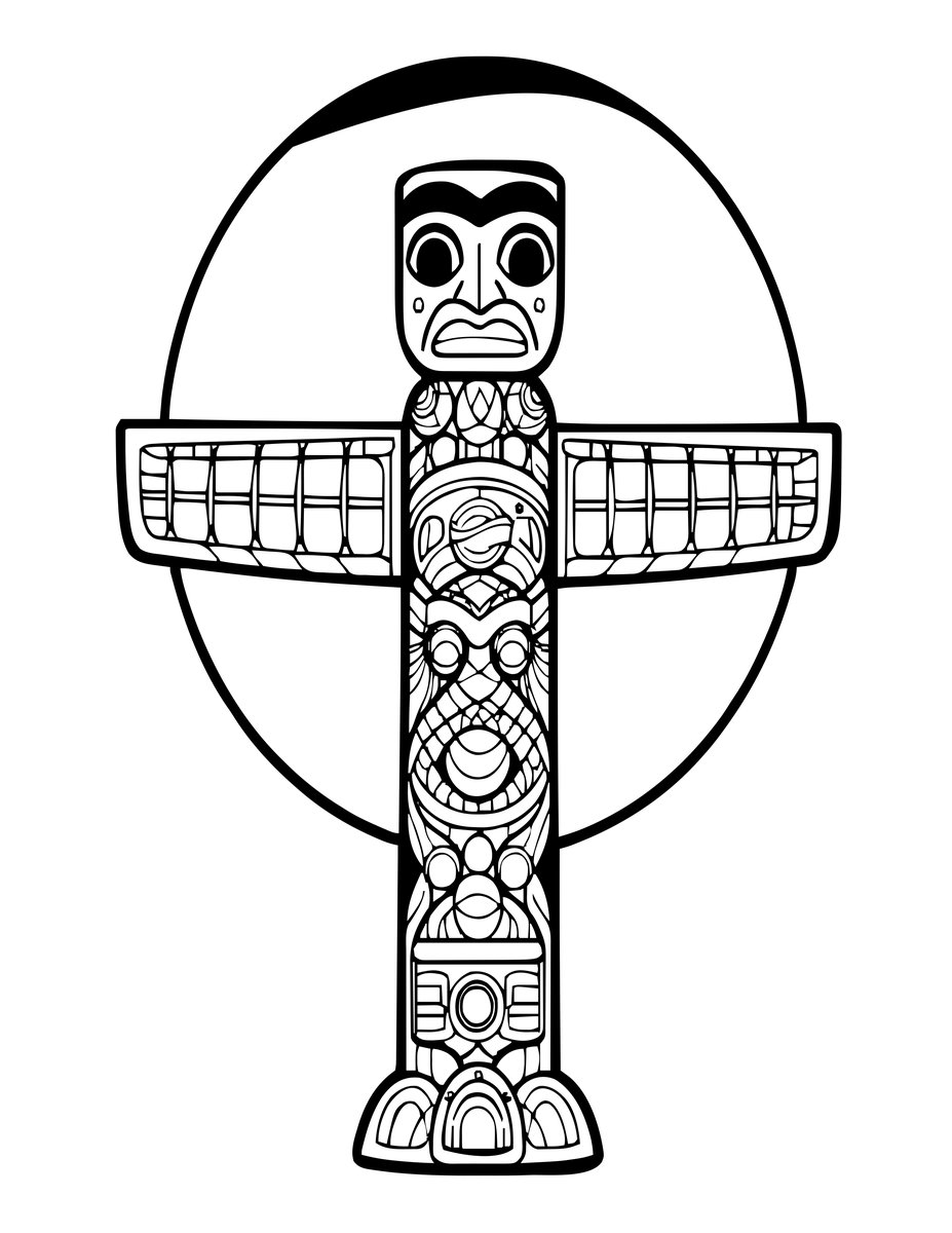 Totem and Moon - free printable coloring page