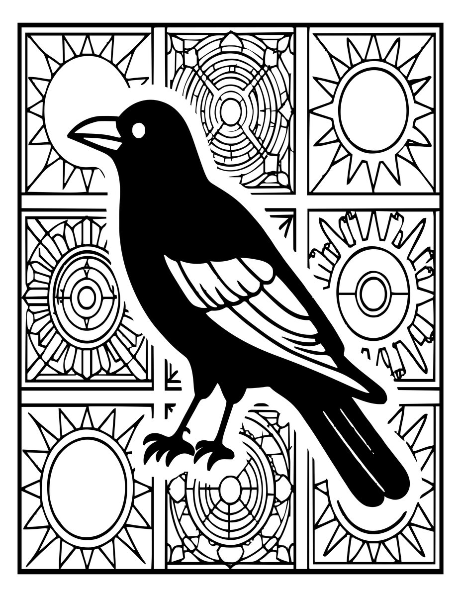 Raven Stealing Sun - free printable coloring page